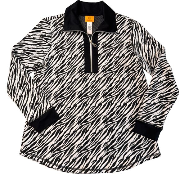 Ruby Rd Sweater Women's Small Zebra Animal Print 3/4 Zip Long Sleeve Pullover - Picture 1 of 10